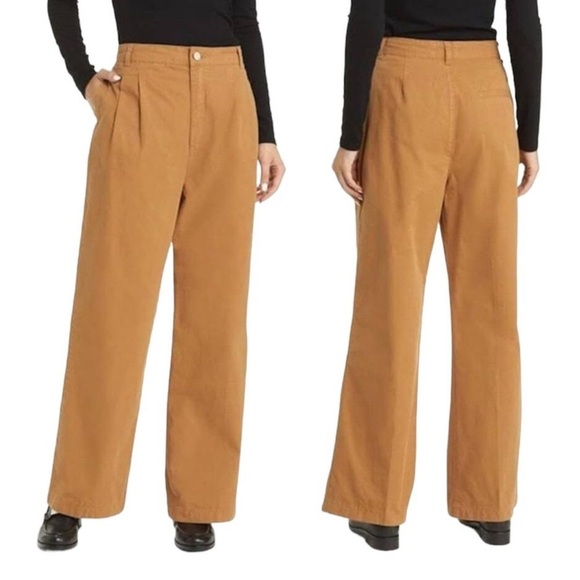 FRAME Pleated cotton-twill wide-leg pants Camel 27 - Picture 4 of 13